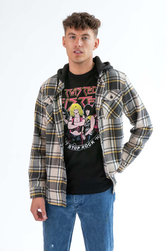 Charcoal Yellow Hooded Flannel Shirt - Ragstock.com