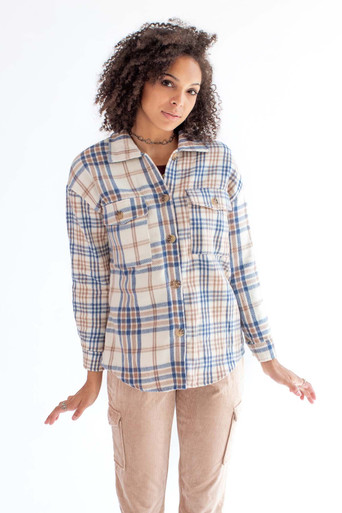 Sand and Indigo Plaid Flannel Shacket