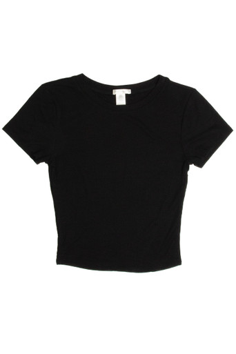 Black Basic Ribbed Crop Tee