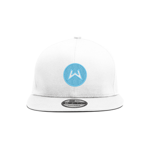 New Era 950 - White Flat Brim Hat - Light Blue Logo - CA