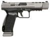 Canik HG3774GN TP9SFx 9mm Luger Caliber with 5.20" Barrel, 20+1 Capacity Black Finish with Picatinny Rail Frame, Serrated Tungsten Gray Cerakote with Ports Slide & Tungsten Gray Interchangeable Backstrap Grip