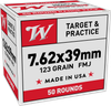 Winchester Ammunition 7.62x39 Ammo 123gr FMJ Ammunition - 50 Rounds
