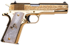 Cnc Firearms CNCELRANCH Colt 1911 El Ranchero 38 Super 7+1 5" Stainless Steel Barrel, 24K Gold Plated Serrated w/Engraved Scrollwork Slide, 24K Gold Plated Steel Frame, Mother of Pearl Grip