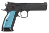CZ-USA 91222 TS 2  40 S&W 17+1 5.28" Black Steel Barrel, Black Serrated Steel Slide, Black Polycoat Steel Frame w/Beavertail, Blue Checkered Aluminum Grip, Ambidextrous
