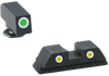 AmeriGlo GL115 Classic Tritium Sight Set for Glock  Green Tritium White Outline Front Sight-Yellow Tritium White Outline Rear Sight