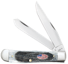 Case 53060 Trapper Stars & Stripes 3.24"/3.27" Folding Clip Point/Spey Plain Mirror Polished Tru-Sharp SS Blade, Sawcut Jig Gray Bone Handle, American Flag Shield
