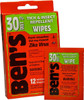 30% DEET WIPES 12 WIPES PERBOXARB BEN'S 30 INSECT REPELLENT 