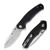 Slashkin Flipper/Thumb Stud Folding Knife 3.48"" Satin D2 Drop Point Plain Edge Blade, Black G10 Handle