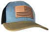 Outdoor Cap Heathered Grey/Blk/ Old Gold Trucker w/USA Flag Leather Patch