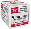 Winchester Ammo W9MM50   9mmLuger 115gr Full Metal Jacket 50 Per Box/20 Case Ammo for MA, CT, NJ, IL, NY & CA Buyers