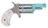 North American Arms 22MPB Iris undefined 22 Mag 5 Shot 1.63" Turquoise Cerakote Ported Barre Matte Stainless Steel Frame, Stainless/Turquoise Cylinder, Faux White Pearl Grip, Exposed Hammer