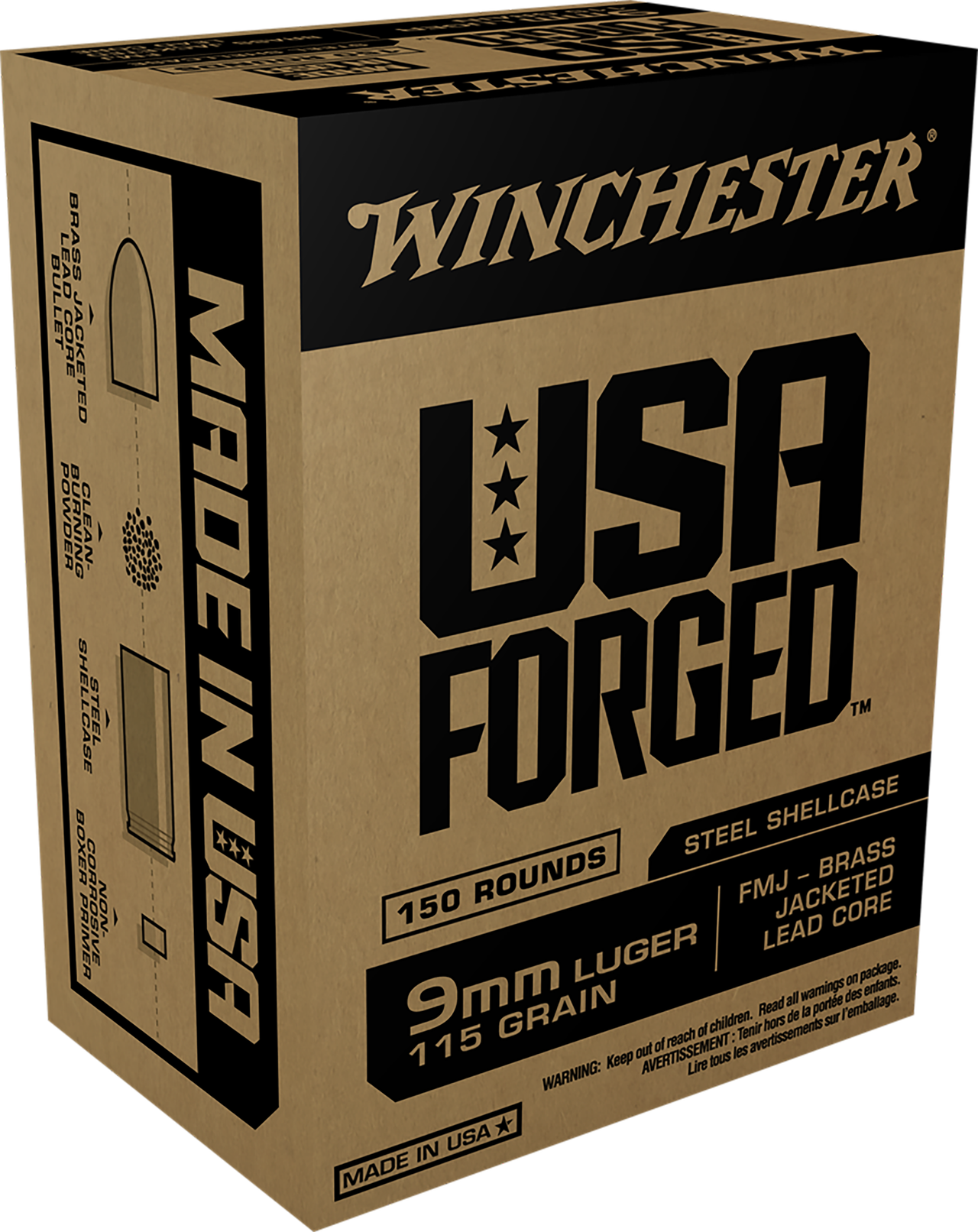 Winchester Ammo WIN9S USA Forged 9mm Luger 115 gr Full Metal Jacket (FMJ) Steel Case 150 rounds