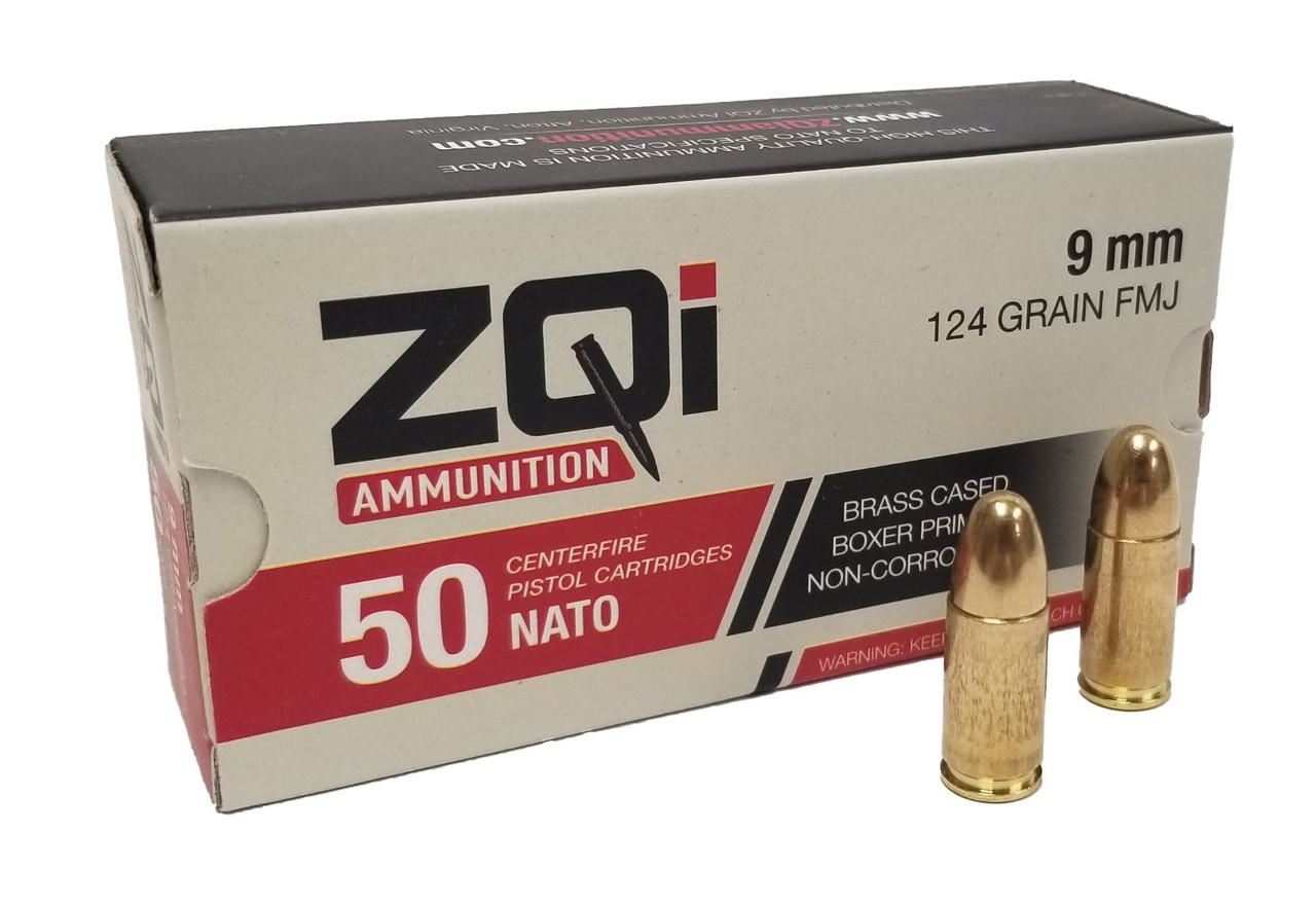ZQI 9mm Luger Ammo 124gr FMJ Ammunition - 50 Rounds