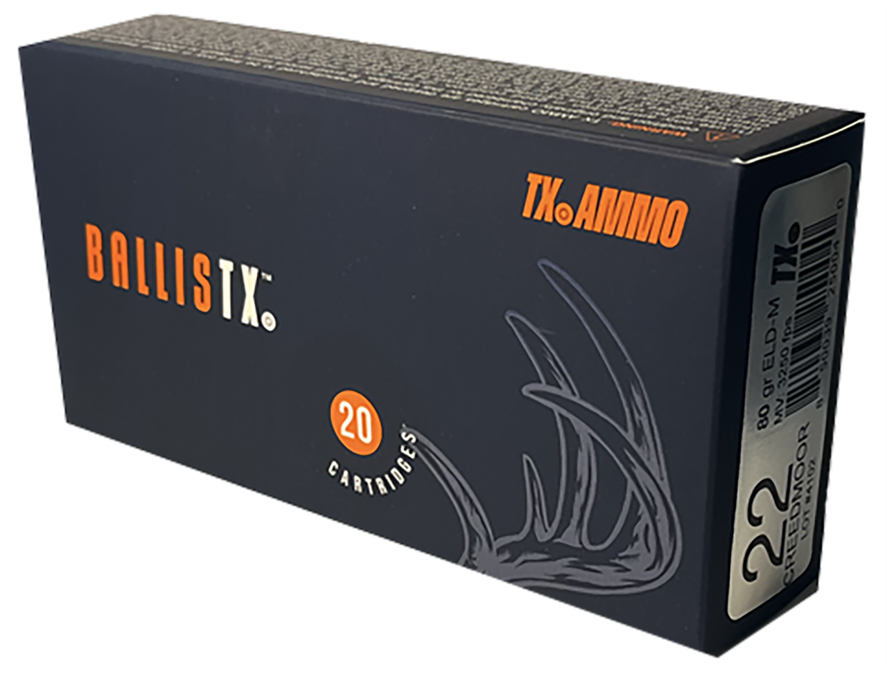 Texas Inc RTXA22C80ELDM BallisTX 22Creedmoor 80gr Extremely Low Drag Match 20 Per Box/25 Case Centerfire, Rifle Ammunition