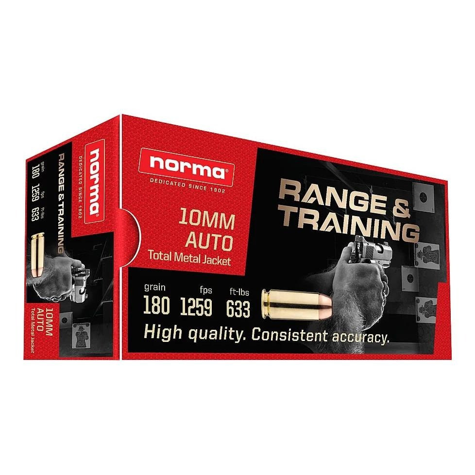 Norma Ammunition 801105383 10mm 180gr Total Metal Jacket 50 Per Box/20 Case, Centerfire Handgun Ammo