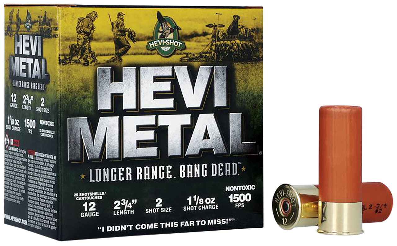 HEVI-Metal HS38702 HEVI-Metal Longer Range 12Gauge 2.75 in 1 1/8oz 2Shot 25 Per Box/10 Case, Shotgun Shells