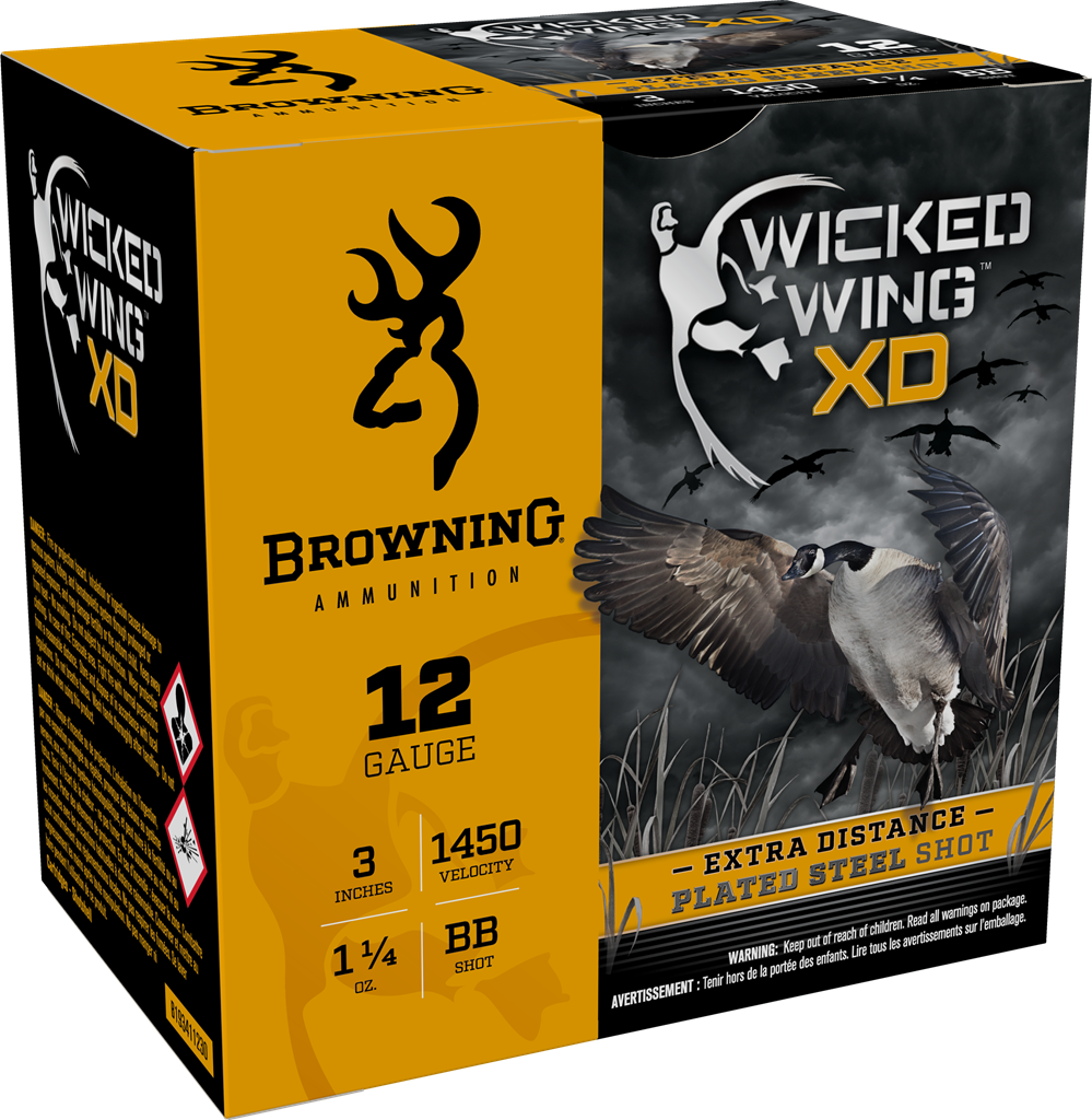 Browning Ammo B193411230 Wicked Wing XD 12Gauge 3 in 1 1/4oz BBShot 25 Per Box/10 Case, Shotgun Shells