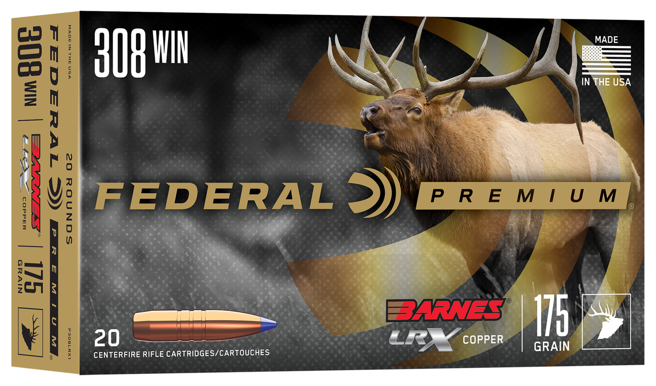 Federal P308LRX1 Premium 308Win 175gr Barnes LRX Lead Free 20 Per Box/10 Case,Centerfire Rifle Rounds
