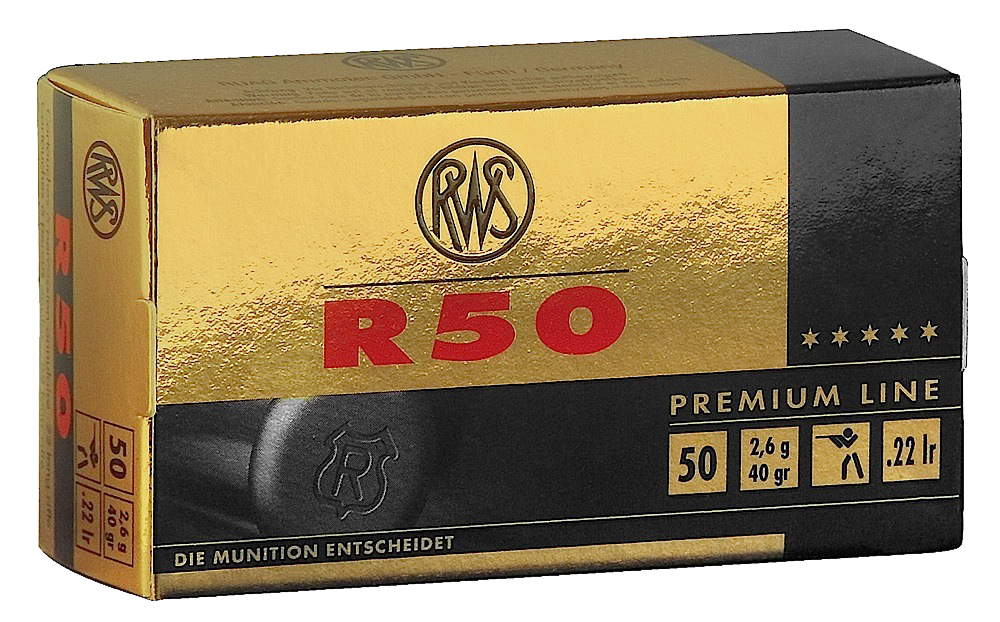RWS/Umarex 2134187 R50 Premium Line 22LR 40gr Lead Round Nose 50 Per Box/100 Case, Rimfire Ammuinition