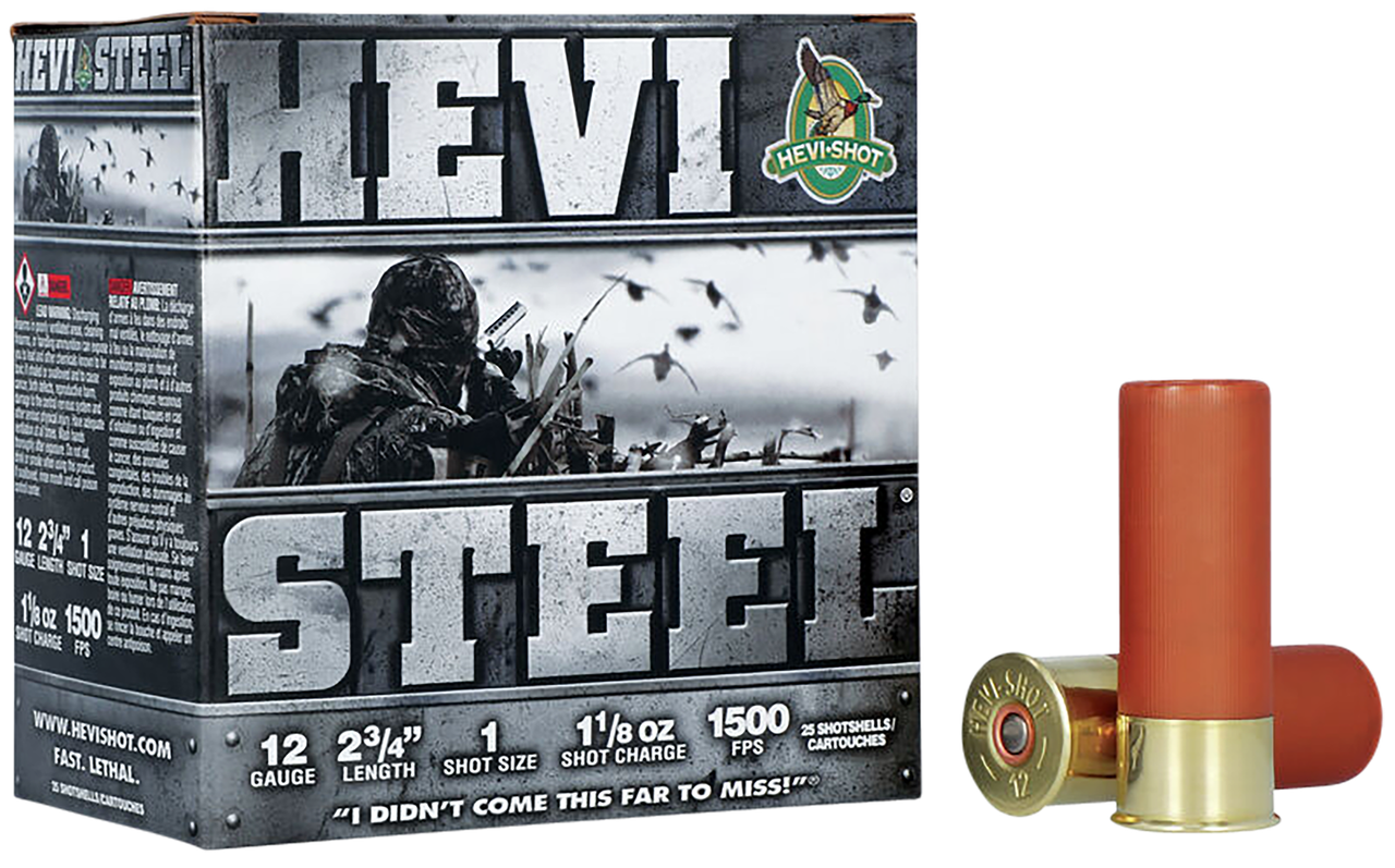 HEVI-Shot HS61221 HEVI-Steel 12Gauge 2.75 in 1 1/8oz 1Shot 25 Per Box/10 Case, Shotgun Shells
