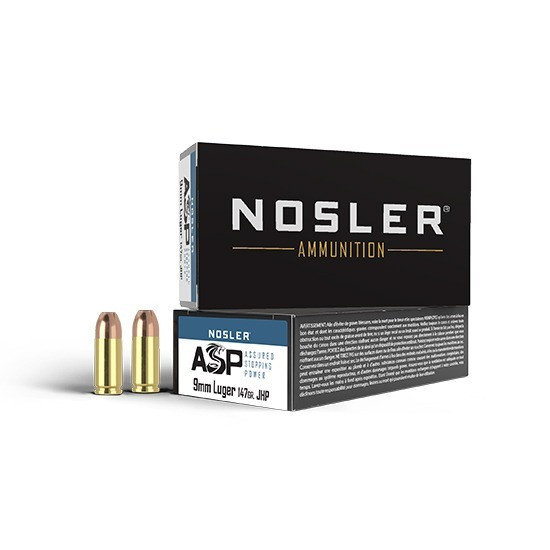 Nosler 51325 Assured Stopping Power 9mmLuger 147gr Jacketed Hollow Point 50 Per Box/10 Case Centerfire, Handgun Ammunition