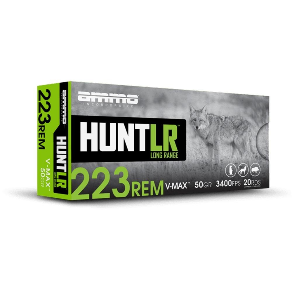 Ammo Inc 223050VMXA20 Hunt Long Range 223Rem 50gr V-Max 20 Per Box/10 Case, Centerfire Rifle Ammo