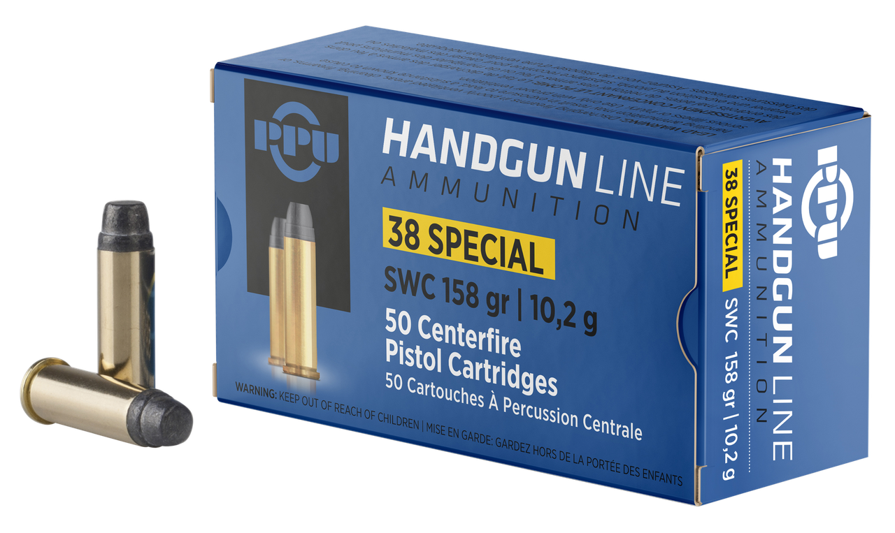 PPU .38 Special Ammo 158gr SWC Ammunition - 50 Rounds