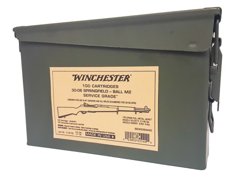 Winchester Ammo SG3006WAC Service Grade 30-06 Springfield 150 gr Full Metal Jacket (FMJ) 100 Bx/2 Cs (Ammo Can)