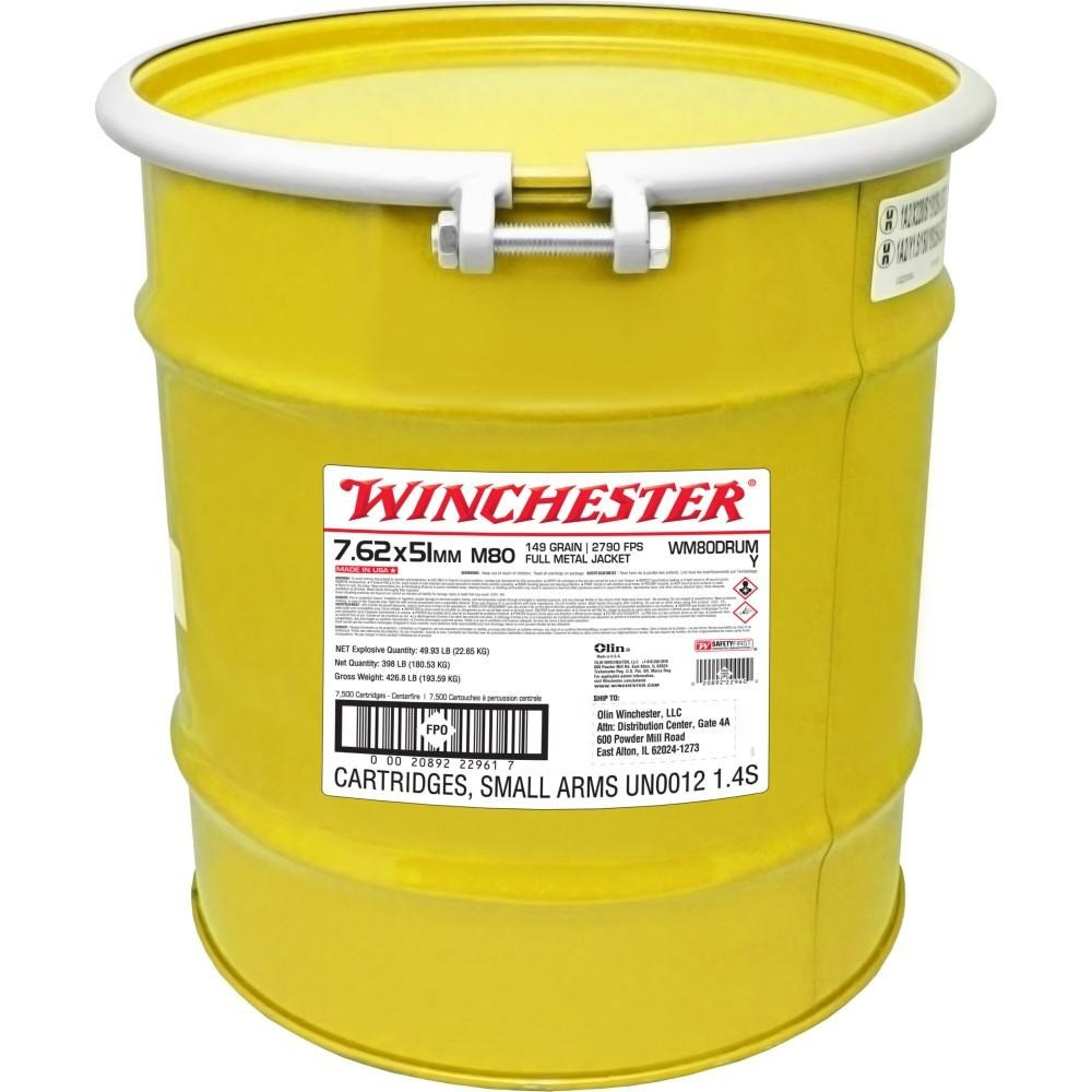 Winchester Ammunition 7.62x51 NATO Ammo 149gr FMJ Ammunition - 7500 Rounds