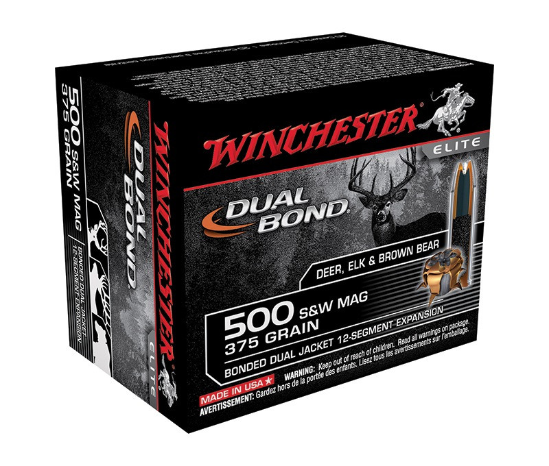 Winchester Dual Bond 500 S&W Mag 375 Grain Bonded Dual Jacket 12-Segment Expansion S500SWDB