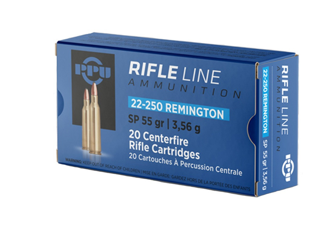 PPU 22-250 Remington Ammo 55gr SP Ammunition - 20 Rounds