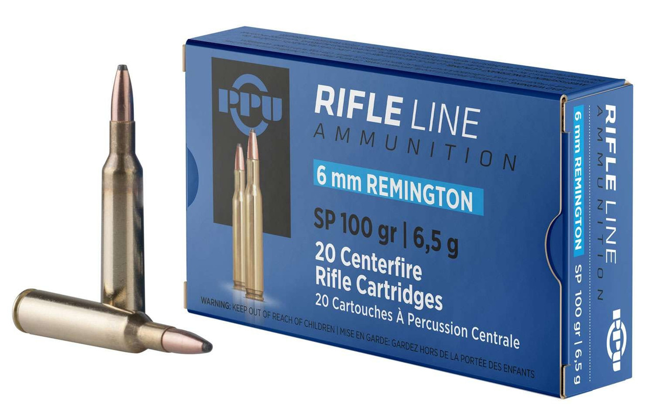 PPU 6mm Remington Ammo 100gr SPBT Ammunition - 20 Rounds