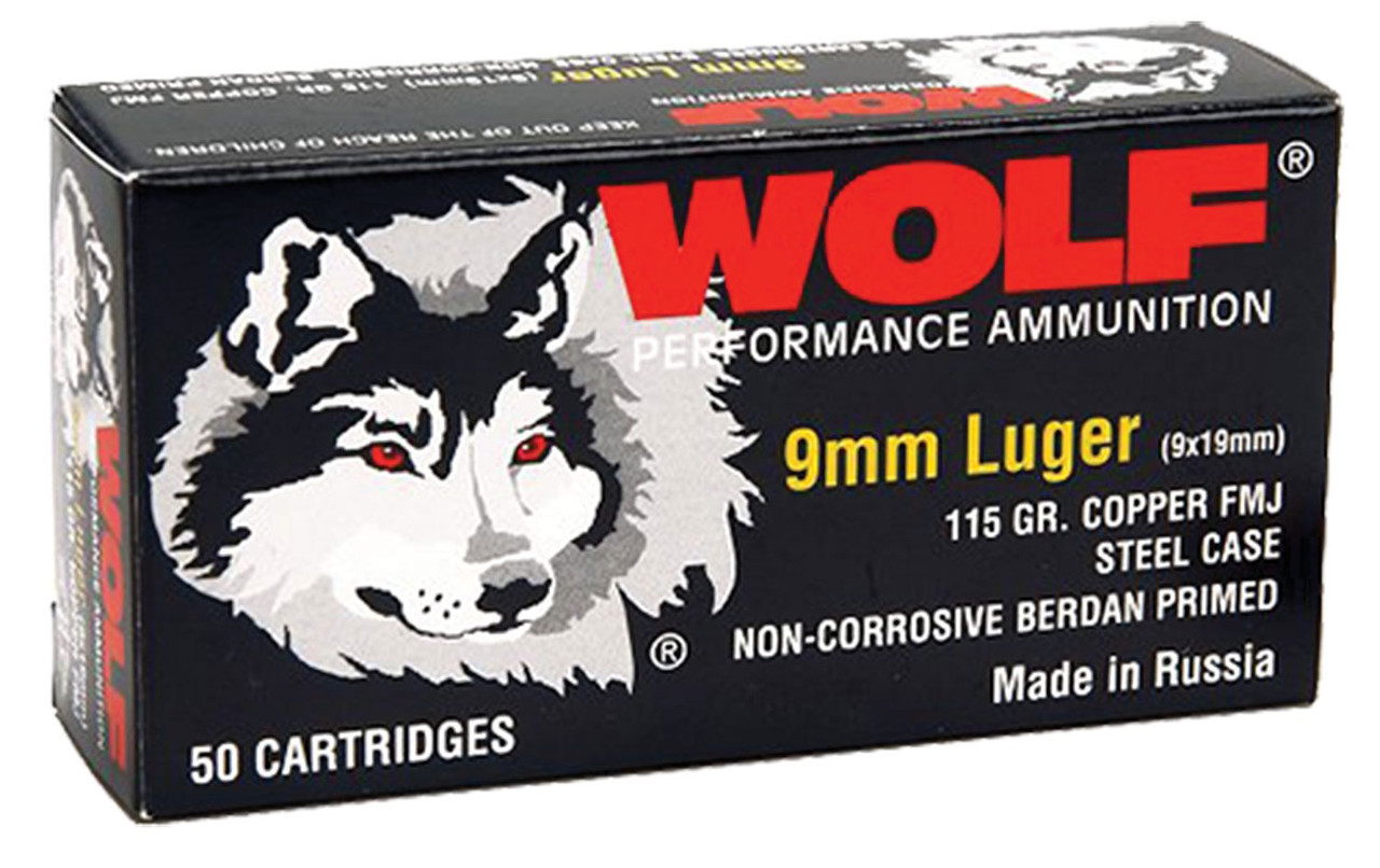 Wolf 9mm Ammo 115gr FMJ Ammunition - 50 Rounds