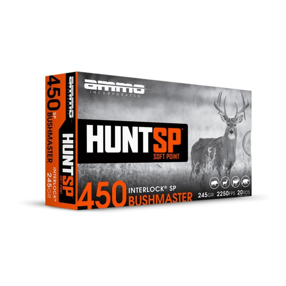 Ammo Inc 450B245SPA20 Hunt 450Bushmaster 245gr Soft Point 20 Per Box/10 Case, Centerfire Rifle Ammo