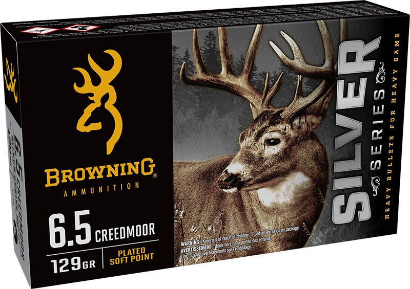Browning Ammo B192600651 Silver 6.5Creedmoor 129gr Plated Soft Point 20 Per Box/10 Case, Centerfire Rifle Ammo