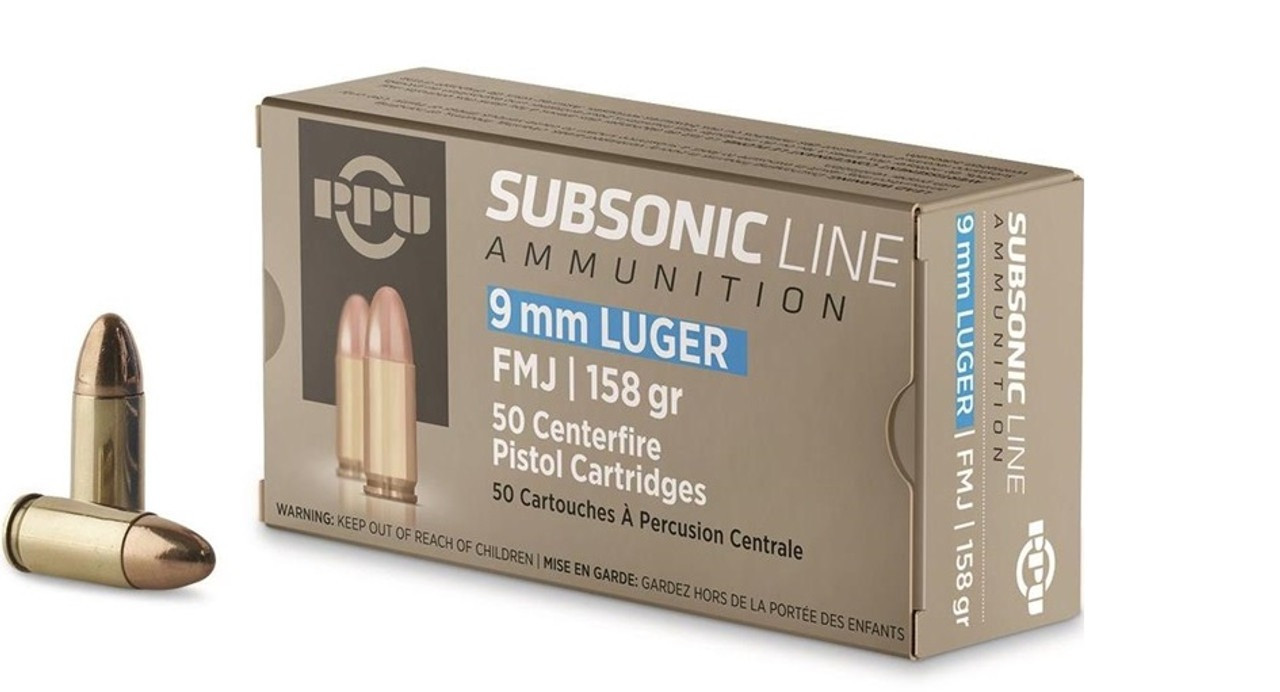 PPU 9mm Luger Ammo 158gr FMJ Ammunition - 50 Rounds