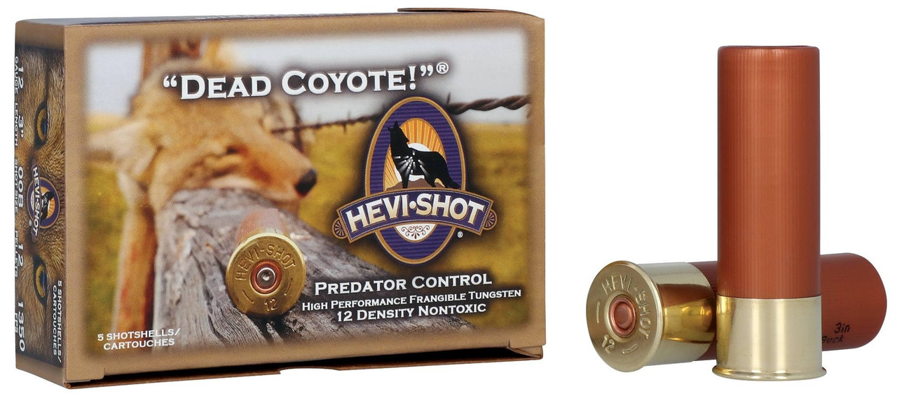Hevi-Shot Dead Coyote 12 Gauge Ammo 3" #00 Tungsten Buckshot 12 Pellets Box of 5