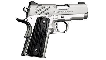 Kimber 3200062CA Ultra Carry II *CA Compliant 45 ACP 7+1 3 Stainless Match Grade Barrel, Satin Silver Serrated Steel Slide, Satin Silver Aluminum Frame w/Beavertail, Black Synthetic Double Diamond Checkering Grip, Pistol