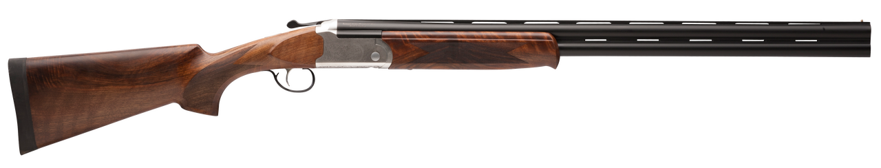 Stevens 22592 555 E 12 Gauge Break Open 3" 2rd 28" Black Satin Over/Under Vent Rib Barrel, Engraved Satin Silver Aluminum Receiver, Fixed Satin Turkish Walnut Stock, Ambidextrous