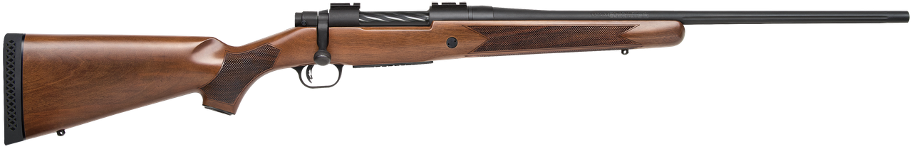 Mossberg 27876 Patriot Walnut 25-06 Rem 5+1 22 in Fluted Barrel w/Recessed Match Crown, Matte Blued Metal Finish, Spiral-Fluted Bolt, Walnut Stock, Drop Box, Magazine, Adjustable LBA Trigger, Rifle