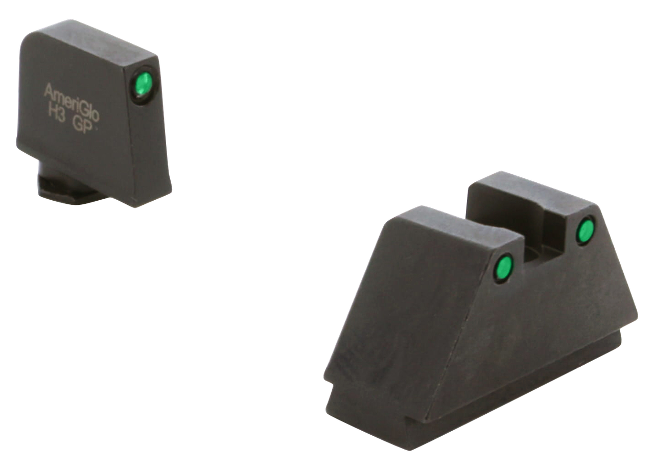 AmeriGlo GL815 Optic Compatible Sight Set for Glock  3XL Tall Green Tritium Black Outline Front Sight-Green Tritium Black Outline Rear Sight