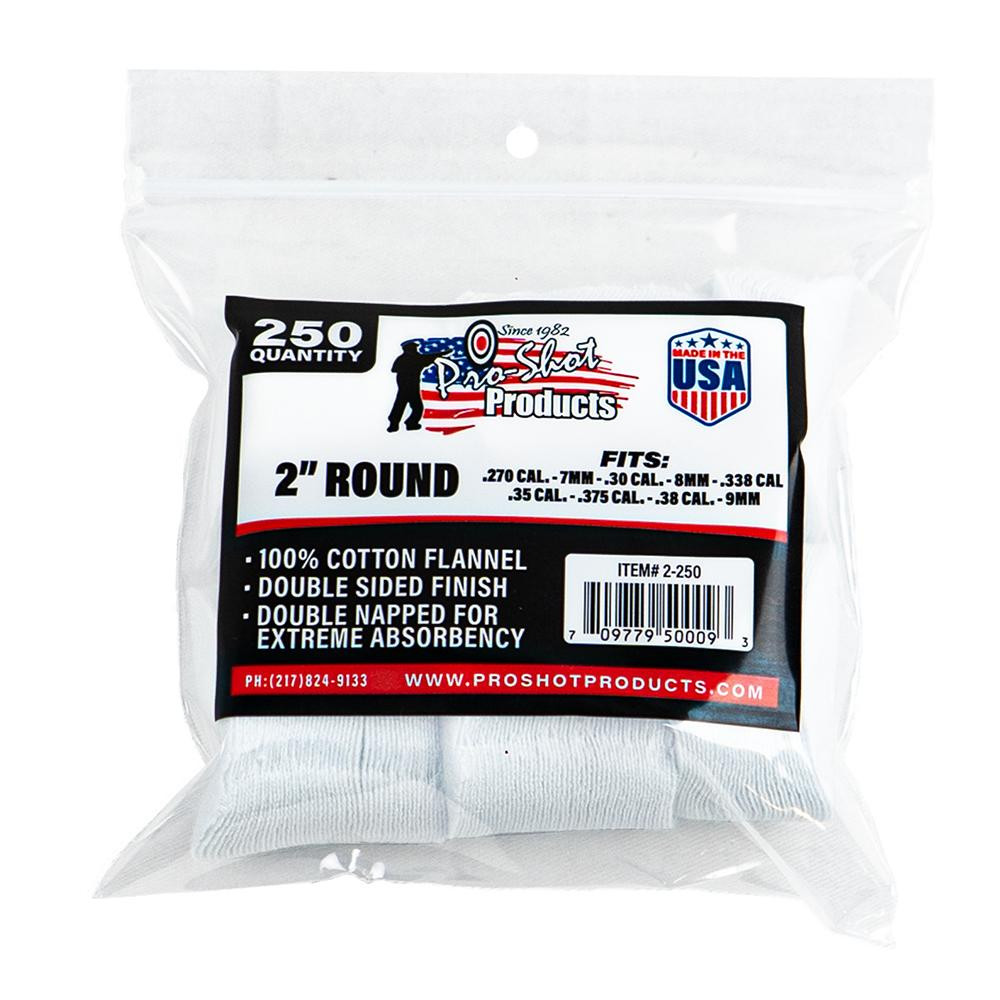 Pro-Shot 2250 Cleaning Patches .270 - .38 Cal 2 in Round Cotton Flannel 250 Pack