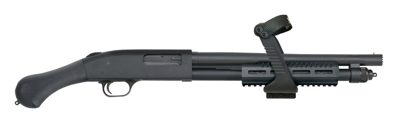 Mossberg 50647 590 Shockwave Shock N Saw 12 Gauge 5+1 3 in 14.375 in Heavy Stand-Off Barrel w/Breech Muzzle, Blued Metal Finish, Dual Extractors, Receiver, Aluminum Railed Forend, Raptor Birdshead Grip Stock, Chainsaw Top Handle