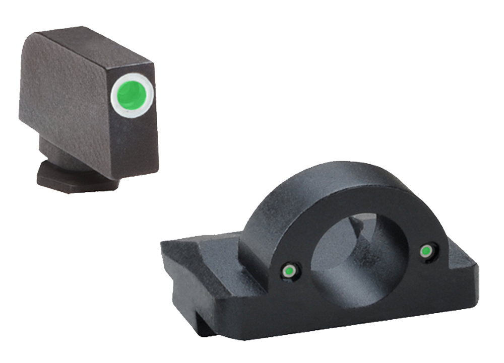 Glock Pistol Sight Set - 17 / 19 / 22 / 23 / 24 / 26 / 27 / 33 / 34 / 35 / 37 / 38 / 39 - Ghost Ring - Green Tritium Illumination