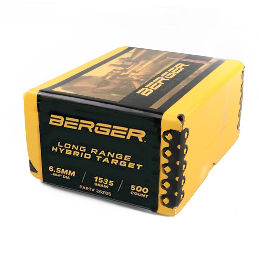 Berger Long Range Hybrid Target 6.5mm, 264 Caliber (264 Diameter) Bullets 153.5 Grain Jacketed Hollow Point Box of 500