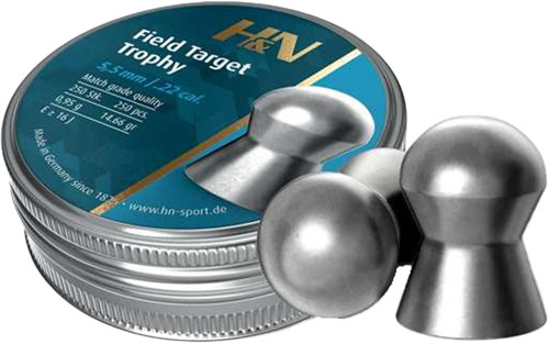 H&N Field Target Trophy Air Gun Pellets 22 Caliber 14.66 Grain 5.53mm Head-Size Domed Tin of 250