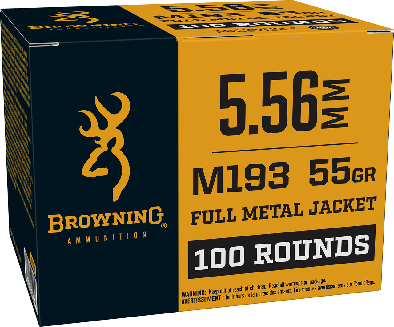 Browning Ammo BM193100 M193 5.56mm 55gr Full Metal Jacket 100 Per Box/10 Case