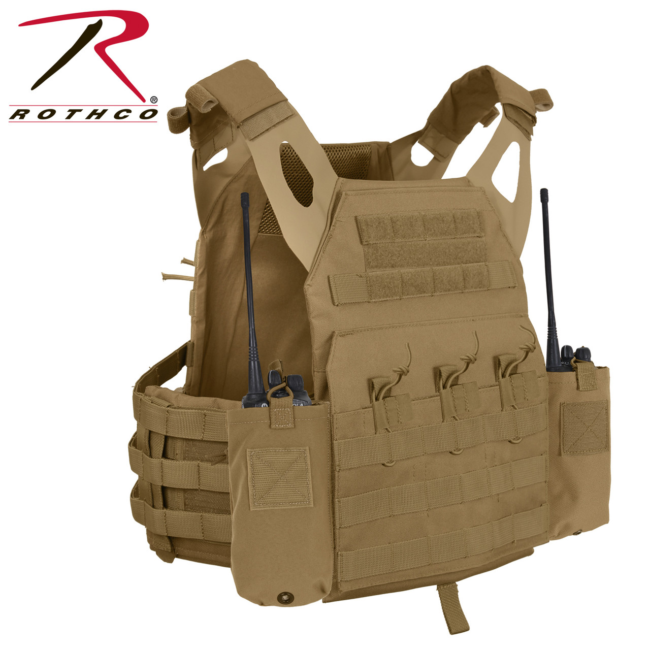 Rothco Lacv Lightweight Armor Carrier Vest Side Radio Pouch Set - Coyote Brown