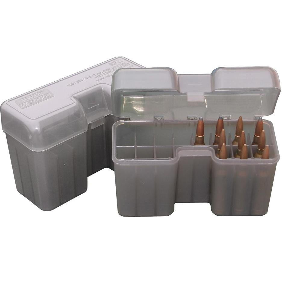 MTM Flip Top Ammo Box 7mm Remington Magnum, 300 Winchester Magnum, 375 Remington Ultra Magnum 22-Round Plastic Clear-Smoke