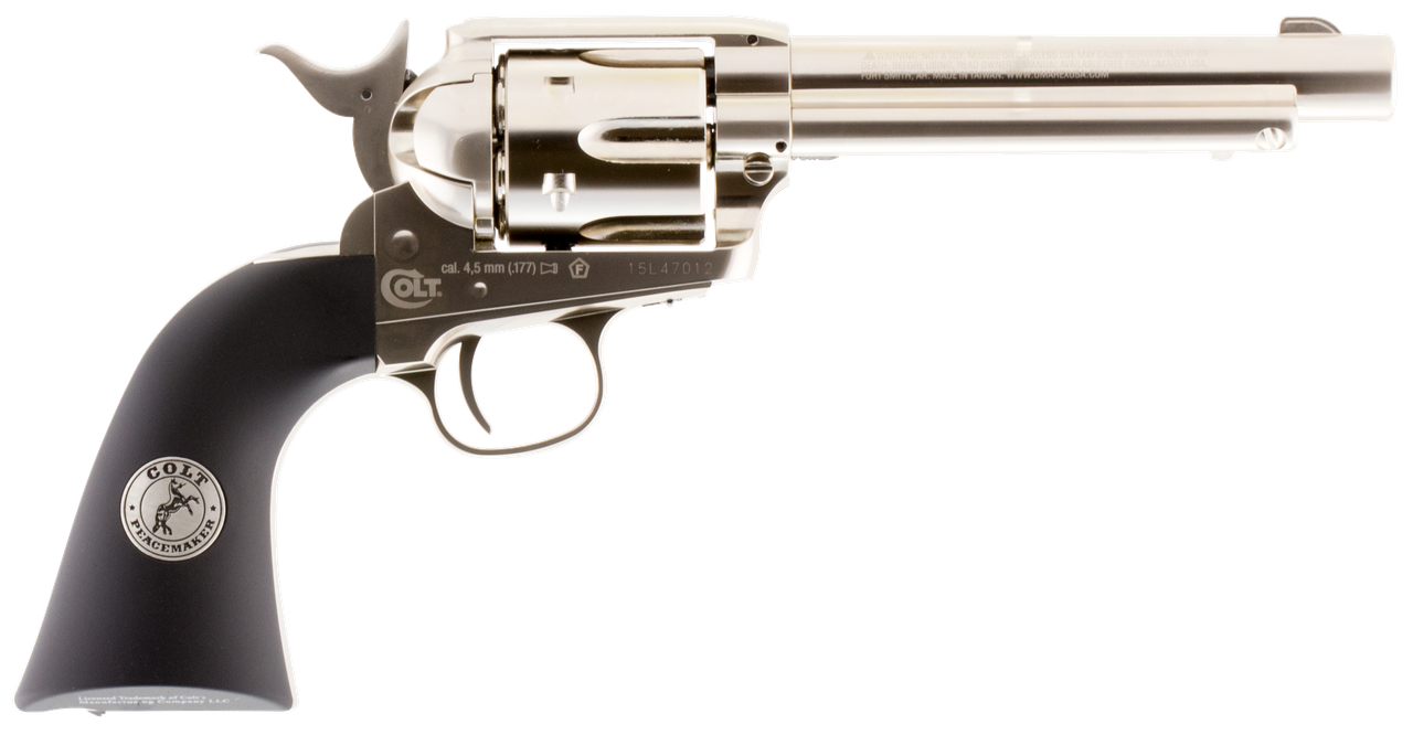 Umarex Colt Air Guns 2254051 Colt Peacemaker CO2, Pistol 177 Pellet 6rd Single Action, Nickel Frame, CO2 Housed In Black Polymer Grip